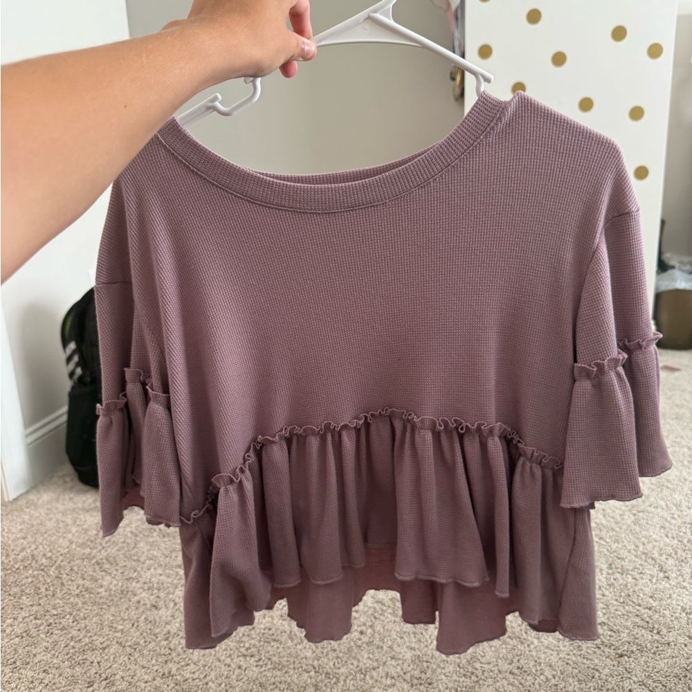 Altar'd State Purple Flutter Sleeve Crop Blouse